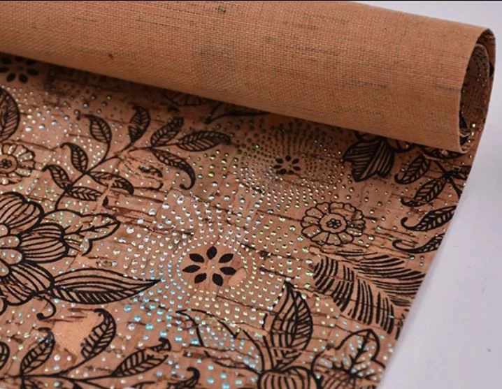 Printed Flower Design Cork Pu Leather For Lady Shoe